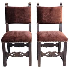 Pair of 1920s Carved Walnut Side Chairs
