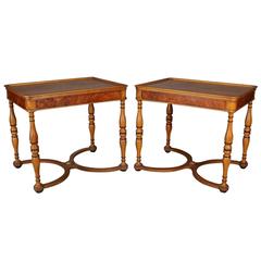 Antique Pair of Neoclassical Style Beacon Hill Satinwood and Burl End Tables