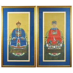 Antique Pair of Qing Dynasty Chinese Ancestor Portraits