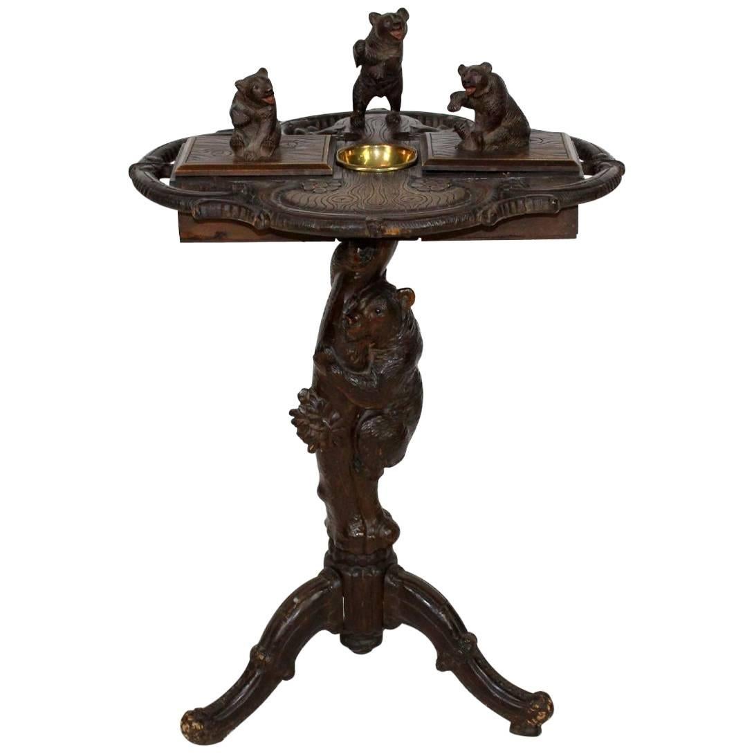 19th Century Carved Black Forest Smoking Stand with a Music Box For Sale