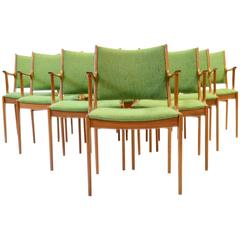 Ten Johannes Andersen Armchairs with Nanna Ditzel Hallingdal Green Fabric