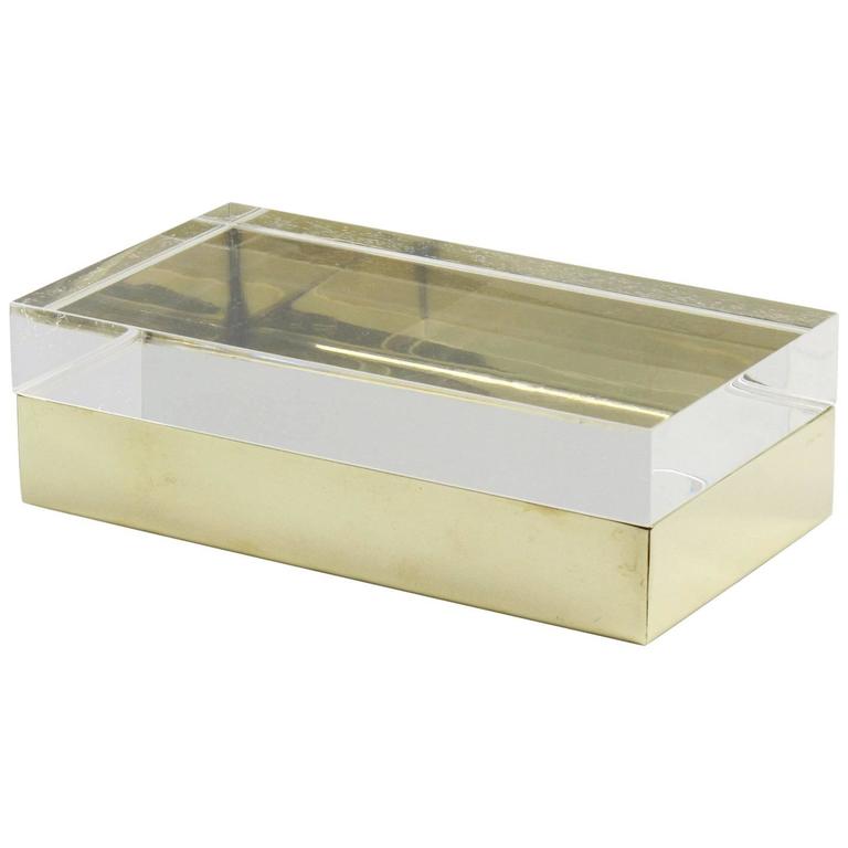 Italian Brass and Lucite Decorative Box in the Manner of Gabriella