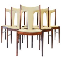 Six Rosewood Dining Chairs in Leather by Arne Vodder for Sibast of Denmark