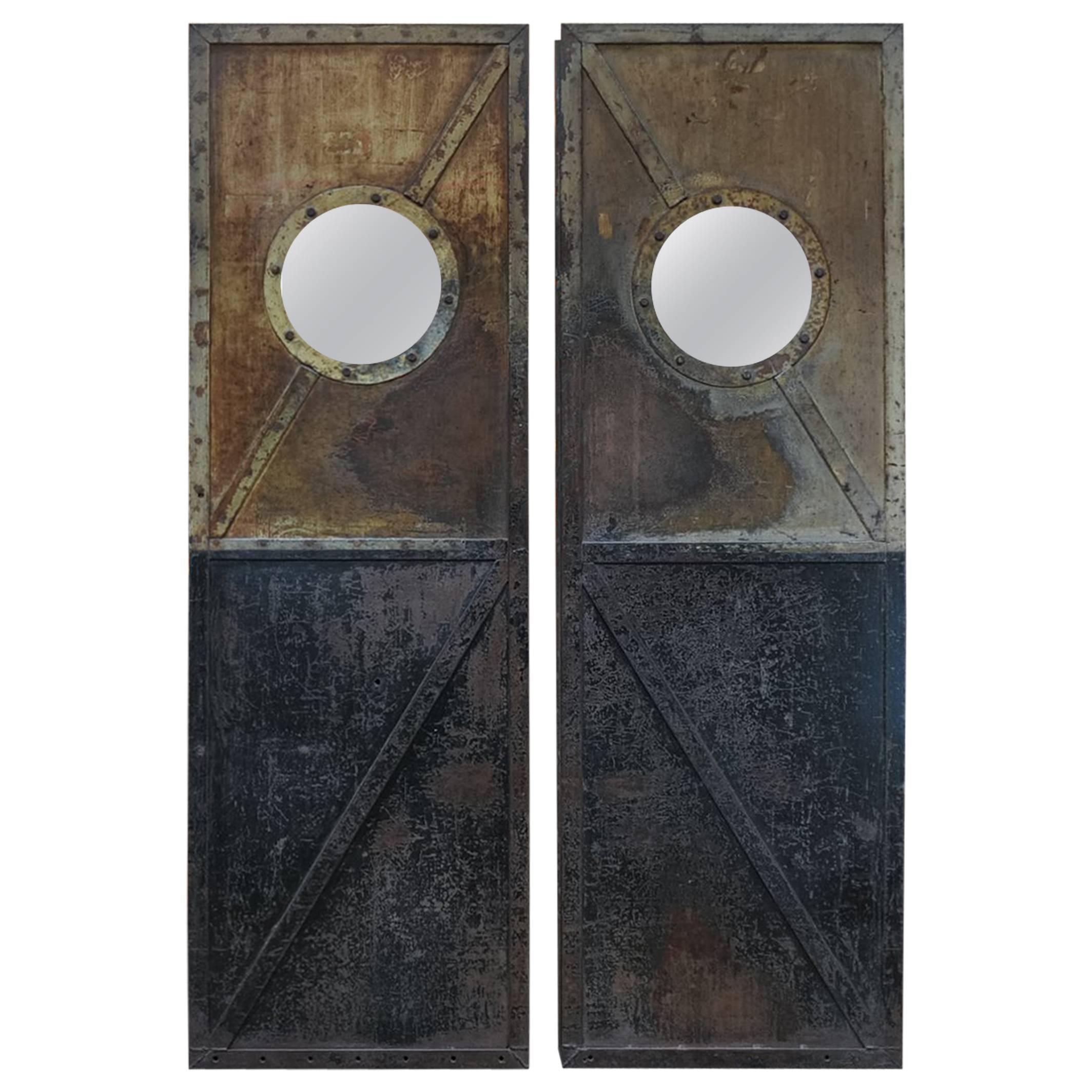 French Factory Riveted Iron Pair of Doors, 1920s