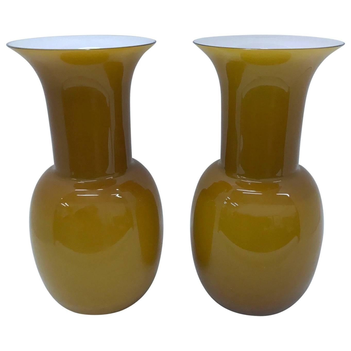 Pair of Murano Glass Vases, 2001 in Opaline