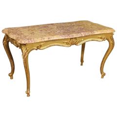 20th Century French Gilt Coffee Table with Marble Top