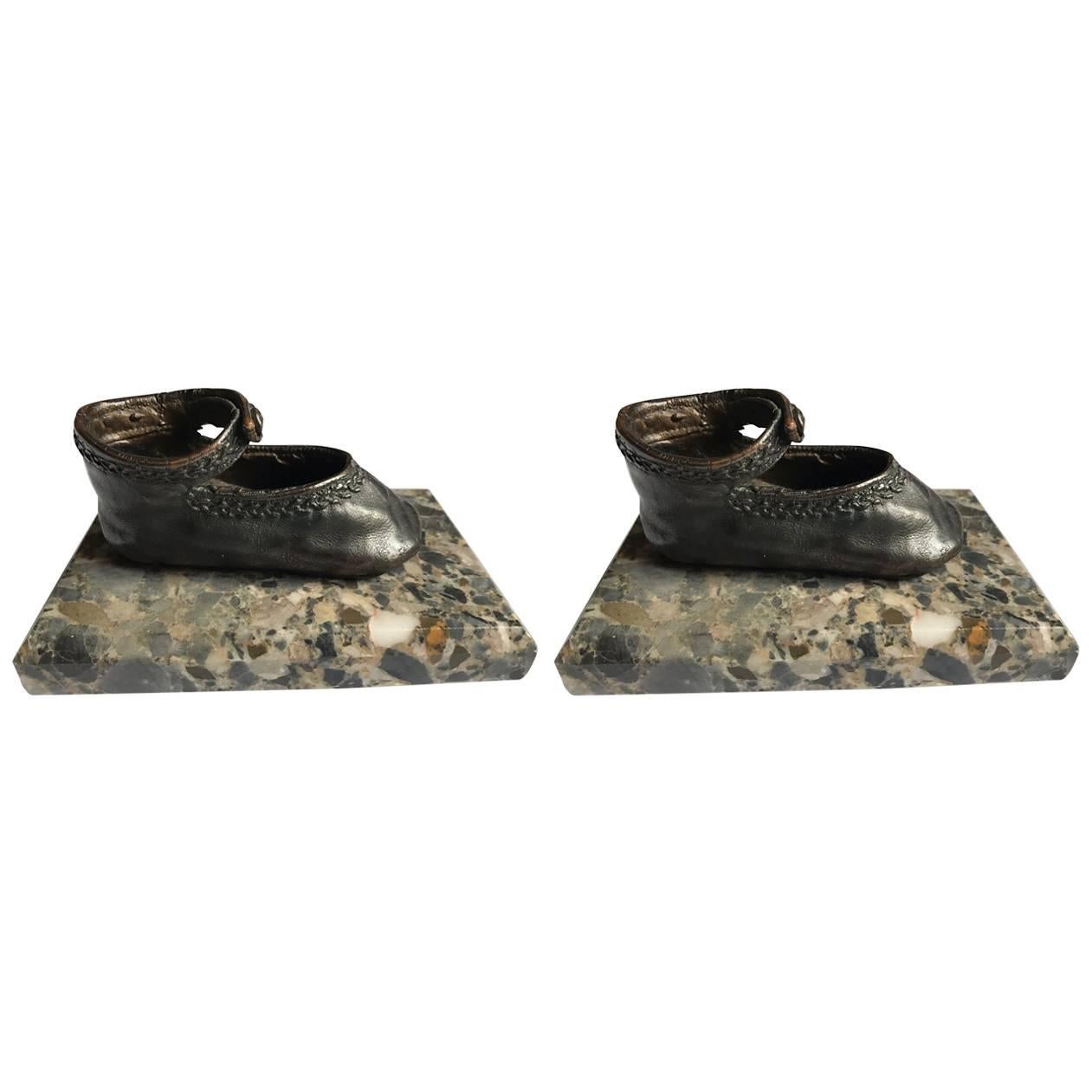 Bronze Ballerina Style Baby Shoes Pair Weights with Marble Base
