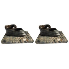 Bronze Ballerina Style Baby Shoes Pair Weights with Marble Base