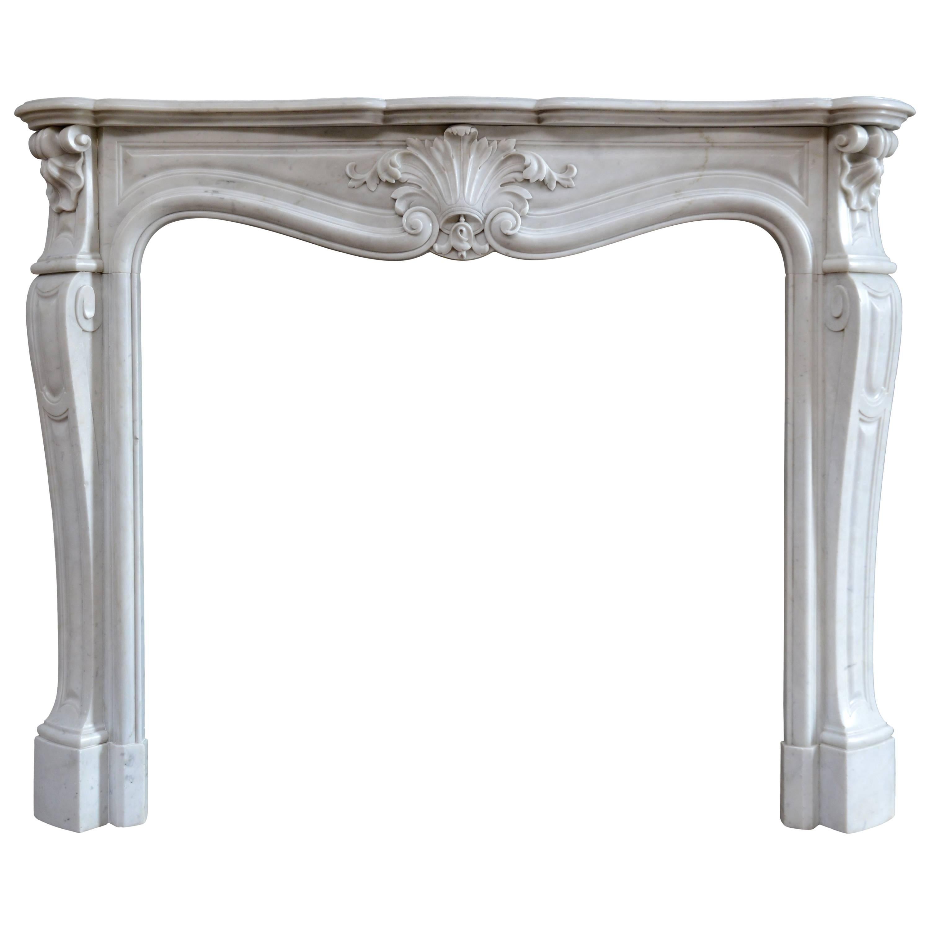 Louis XV Style Carrara Marble Fireplace, 19th Century