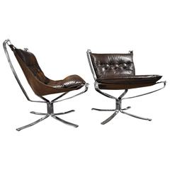 Fantastic Pair of Sigurd Ressel "Falcon" Armchairs Chromed Structure, circa 1960