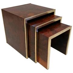Burl Wood and Brass Nesting Tables, Italy