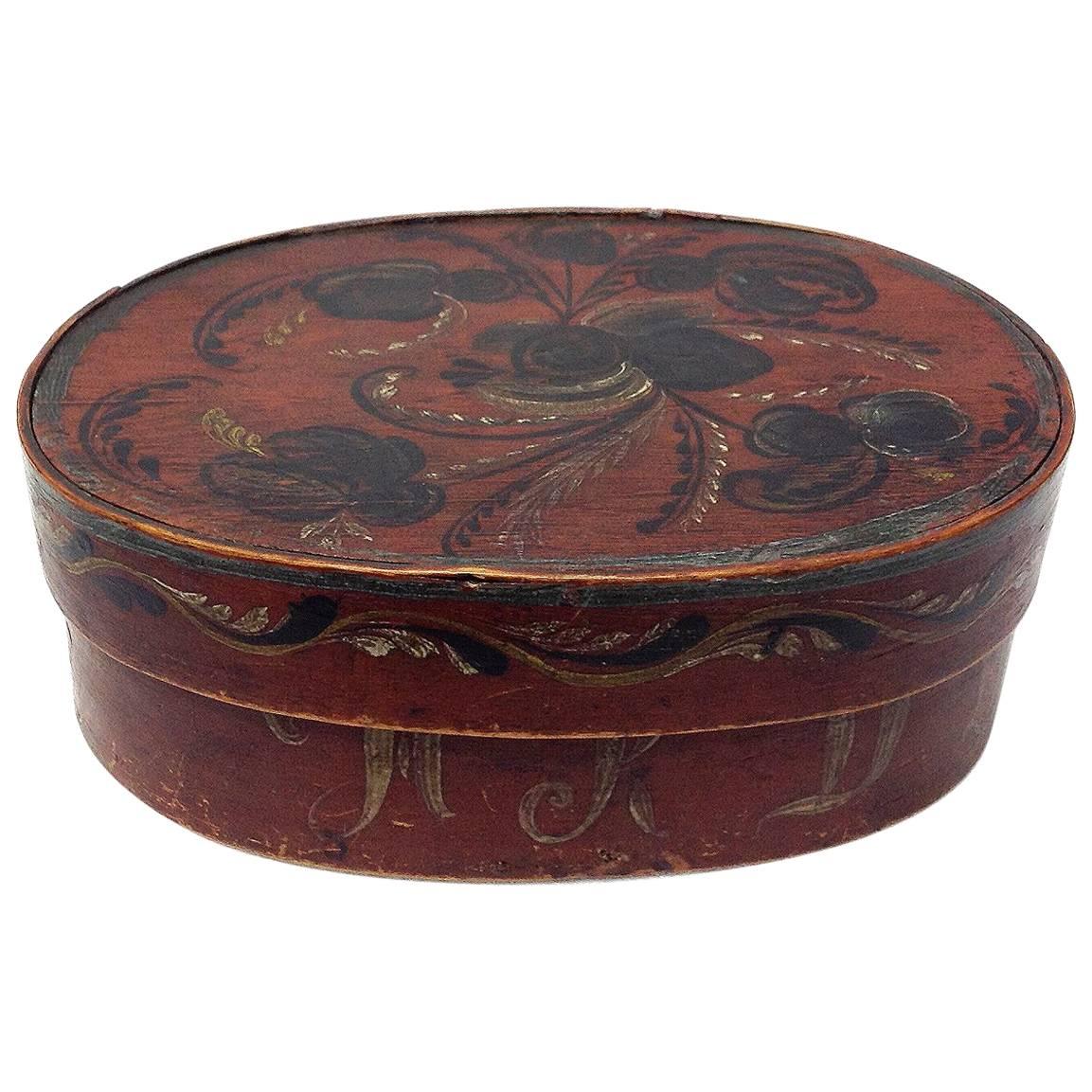 19th Century Small Rose Painted Box For Sale