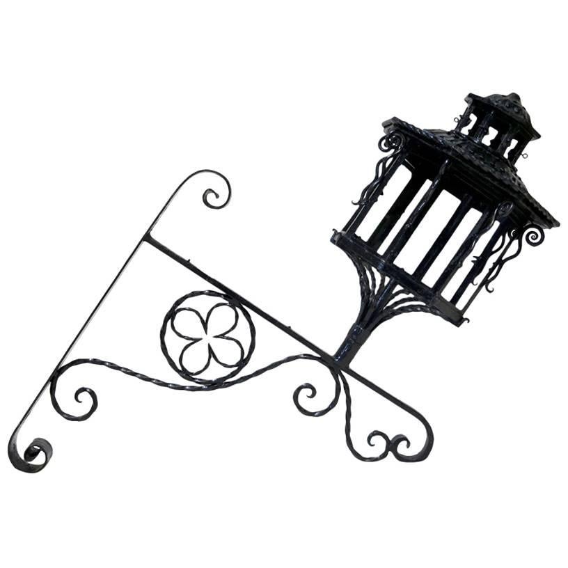 Very Large Pair of Wrought Iron Lanterns, France, circa 1920s For Sale