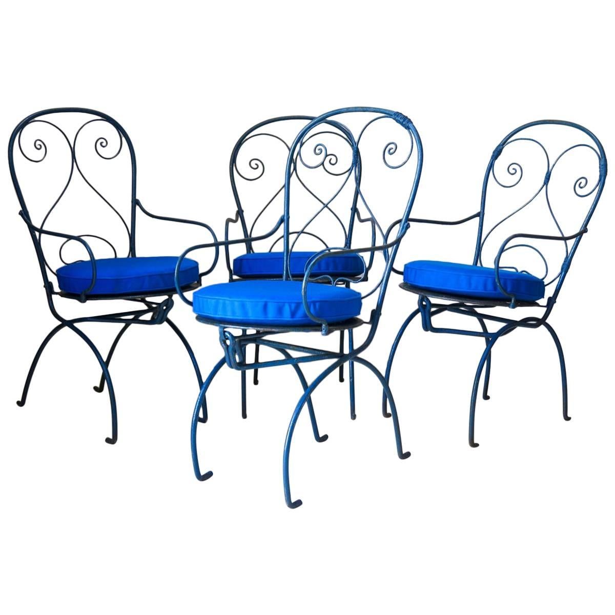Set of Four Unusual Wrought-Iron Garden Chairs, France, circa 1920s For Sale