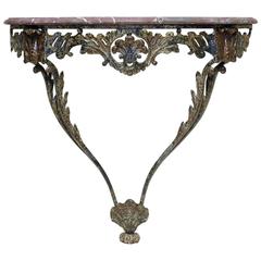 Unusual Wrought Iron and Marble Rocaille-Style Console, France, circa 1940s 3