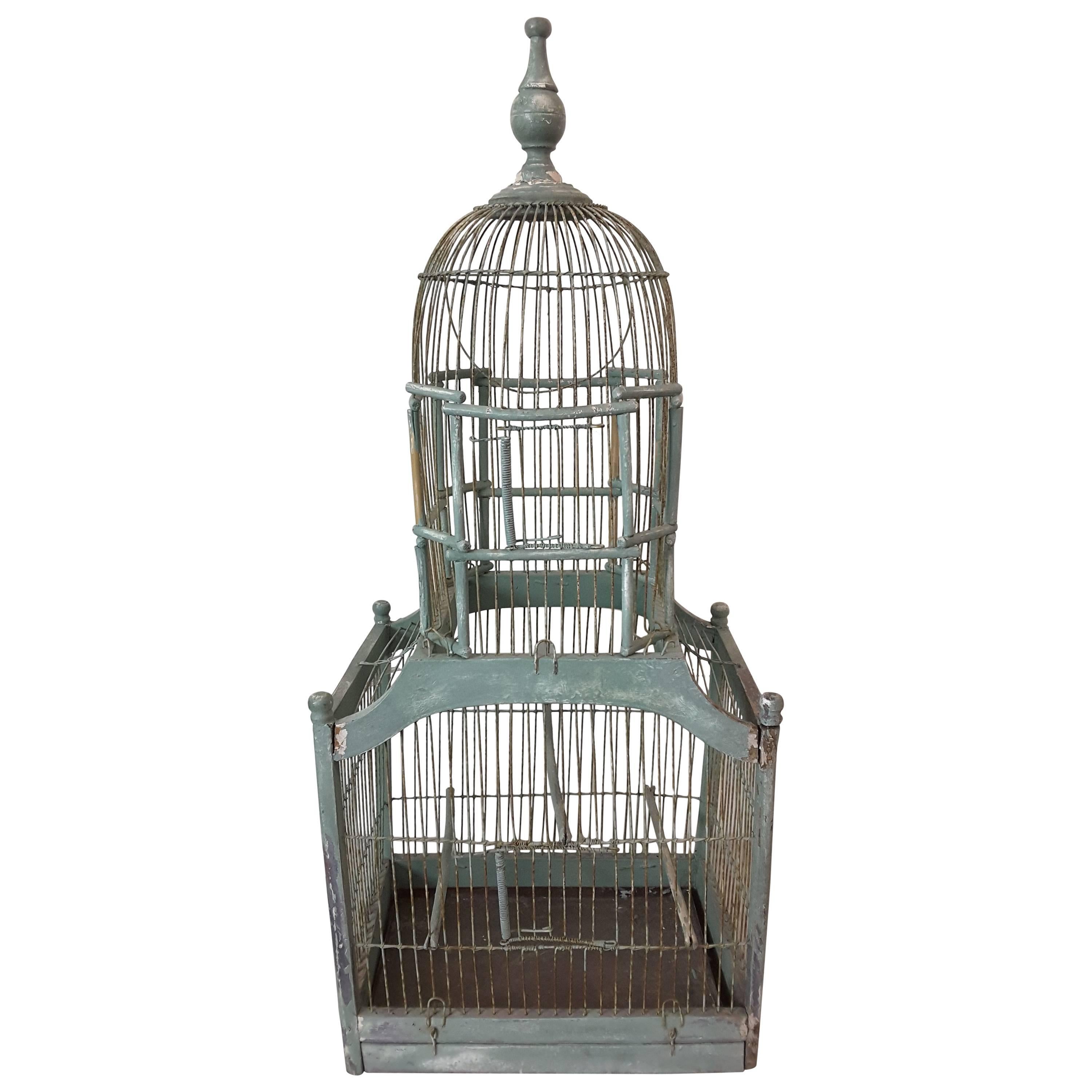 Victorian Cathedral Dome Bird Cage in Original Green Paint, circa 1880