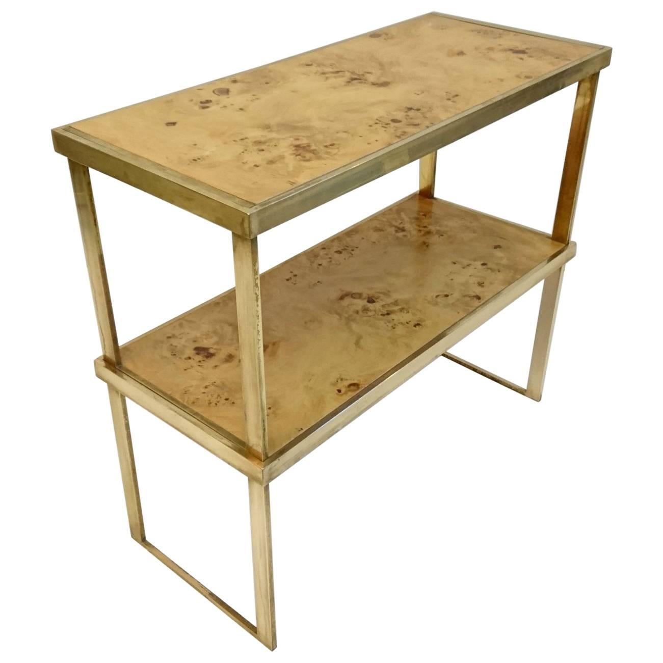 Multipurpose Italian Burl and Brass Shelf, Coffee Table or Side Table