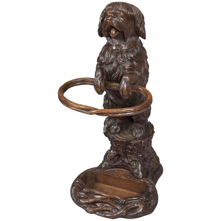19th Century Carved Black Forest Dog Umbrella Stand For Sale at 1stDibs black forest umbrella
