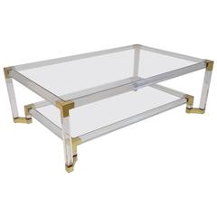 Lucite and Brass Two-Tiered Coffee Table, Italy 5
