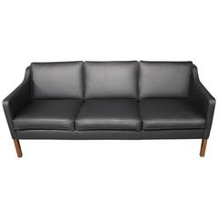 2209 BM Three-Seat Sofa in Black Leather by Børge Mogensen, 1963 2