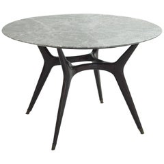 Tavolo da pranzo circolare in marmo e legno italiano del XX secolo