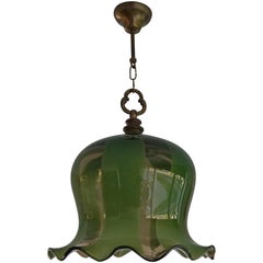 Mid-Century Modern Era Flower Design Green Pendant Light / One Light Chandelier