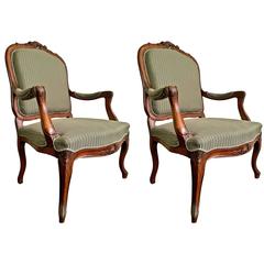 Pair of French Louis XV Style Walnut Armchairs Pair of French Louis XV Style Walnut Armchairs