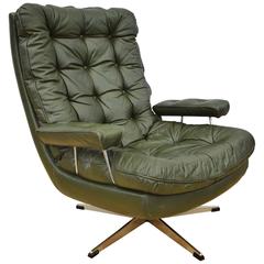 Mid-Century Retro Danish Green Leather Swivel Lounge Armchair, 1960s-1970s