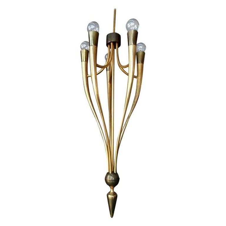 1940s Brass Pendant Chandelier by Guglielmo Ulrich For Sale