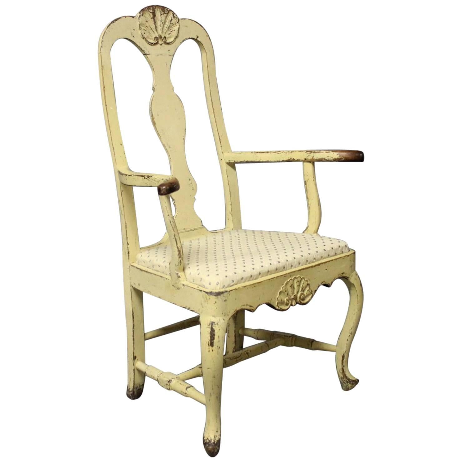 Rococo Chair in Painted Wood from Denmark Around the Year, 1740