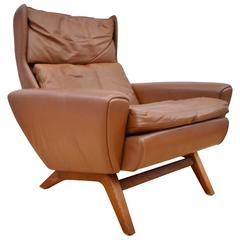 Mid-Century Retro Danish Georg Thams Brown Leather Easy Lounge Armchair