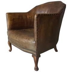 Art Deco Brown Leather Club Chair, 1930s