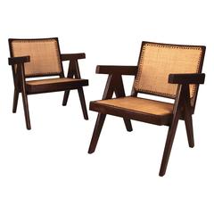 Vintage Pierre Jeanneret, Pair of Easy Armchairs, Chandigarh, India, 1955