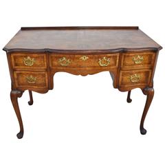 Antique Queen Anne Style Figured Walnut Desk with Five Drawers by Waring and Gillow