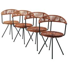 Dirk Van Sliedrecht Set of Four Rattan Chairs for Gebr Jonkers Noordwolde, 1950s