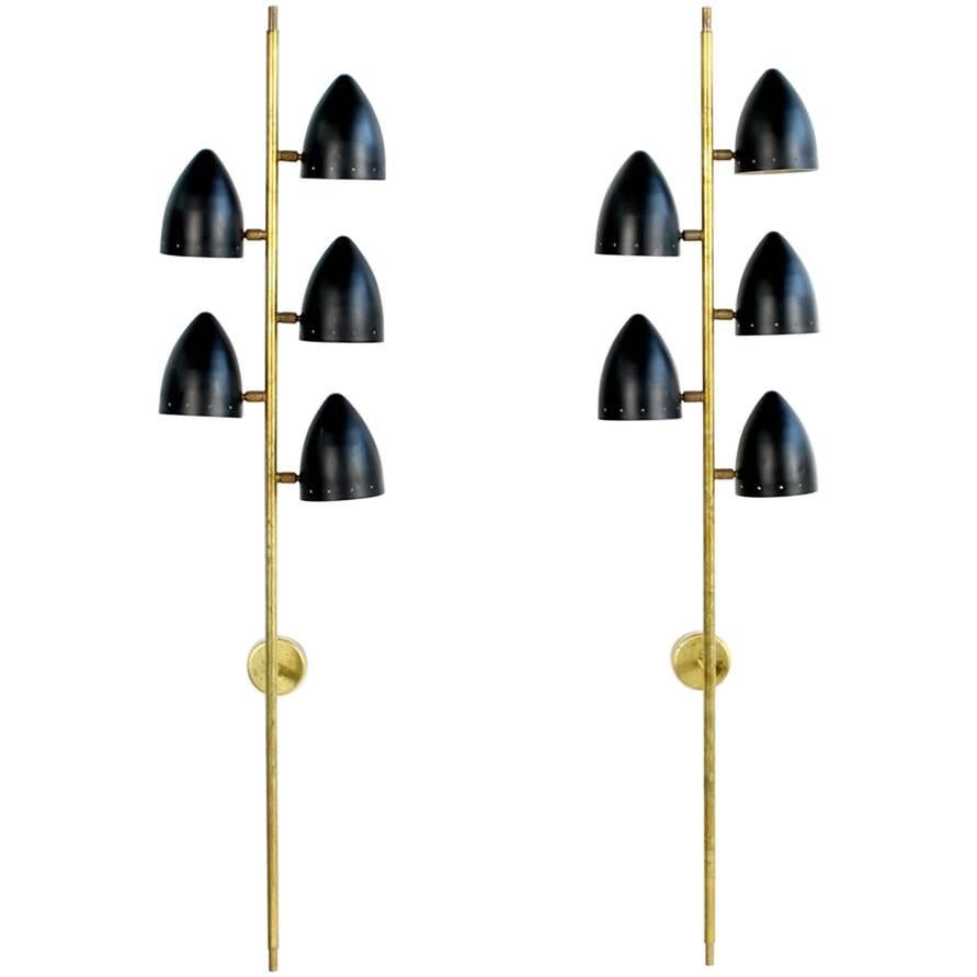 Pair of Beautiful Long Italian Wall Lights Brass Sconces in Stilnovo Style