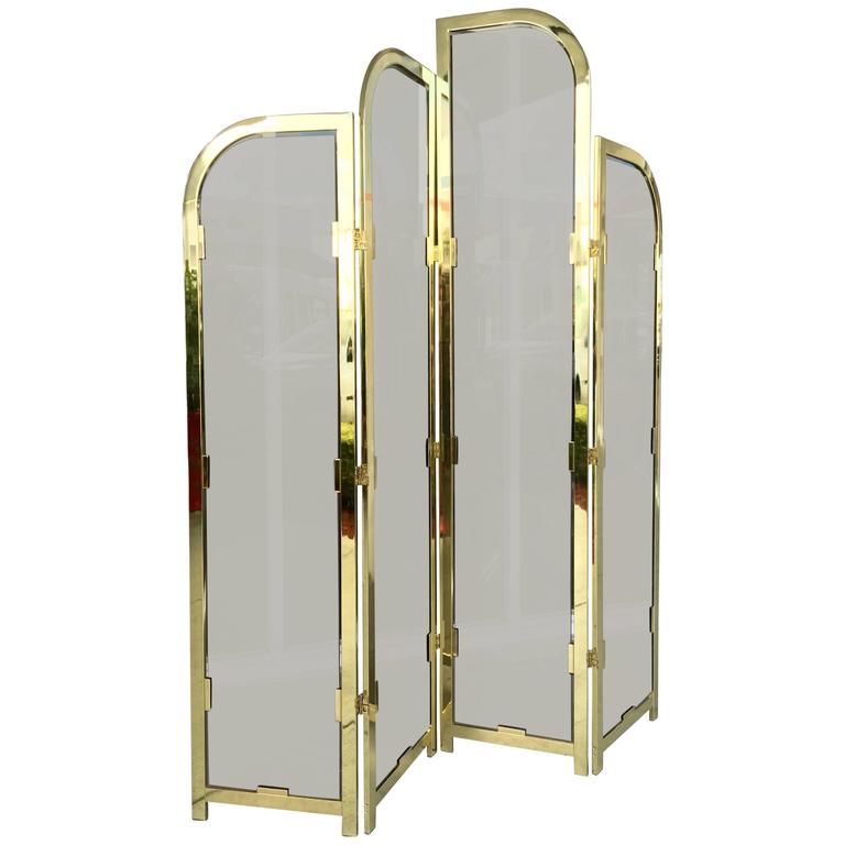 Brass and BronzeGlass Screen Divider, 1970s at 1stDibs