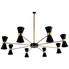 Large Eight-Arm Italian Modernist Brass Diabolo Chandelier Stilnovo Spider Style 9