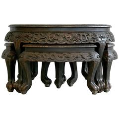 Mid-Century Hand-Carved Chinese Tea Table by George Zee Company