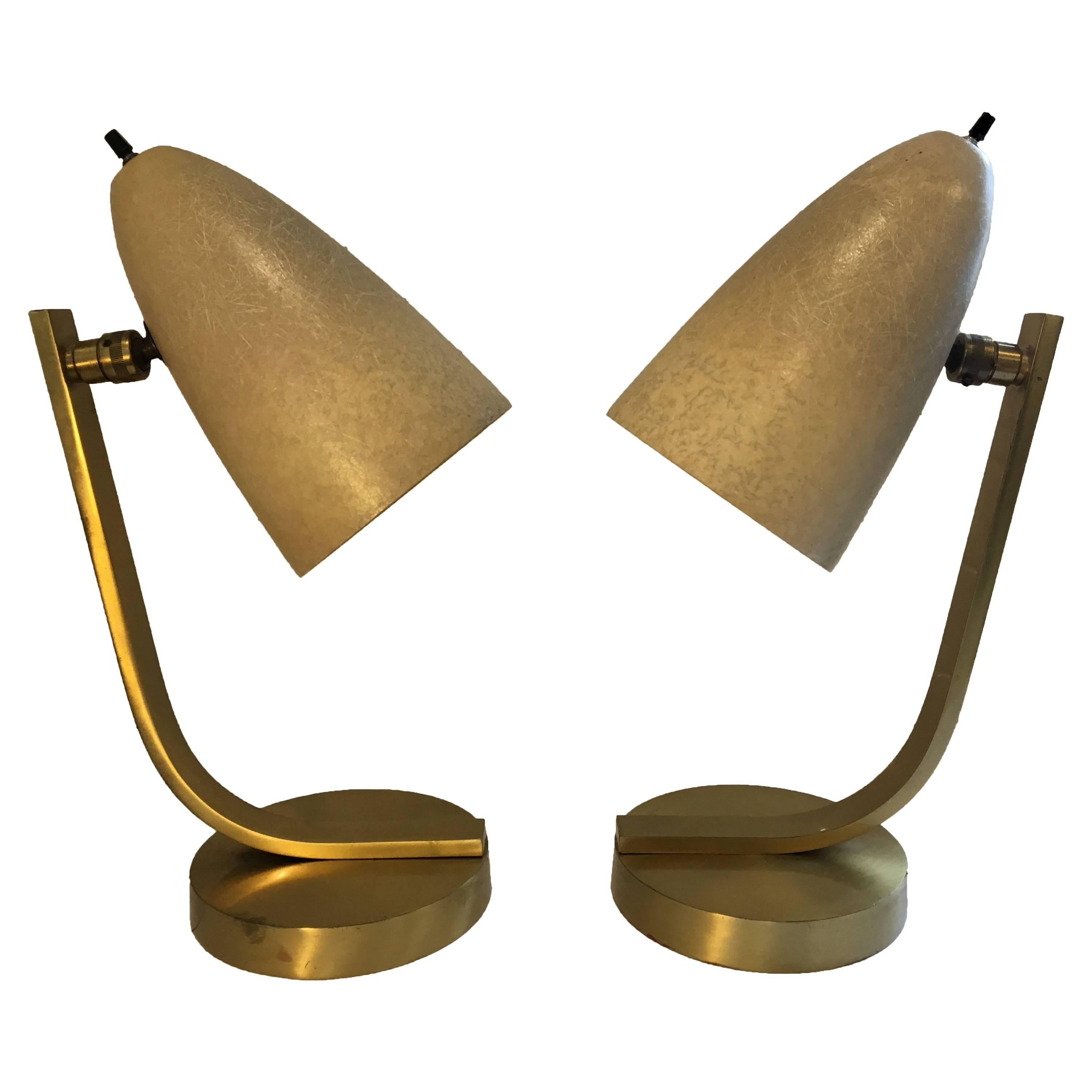 Mid-Cenutury Brass and Fiberglass Desk Lamps For Sale
