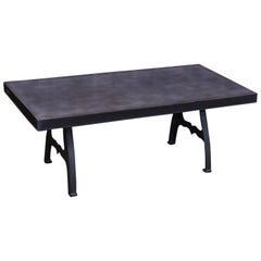 Mid-Century Modern Style Steel Top Coffee Table with Cast Iron Industrial Legs