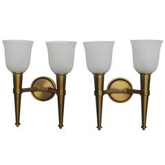 Pair of French Art Deco Double Torchere Sconces by Perzel 7