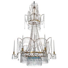 Russian Cut Glass, Silvered and Gilt Bronze 7 Light Chandelier, 18th Century