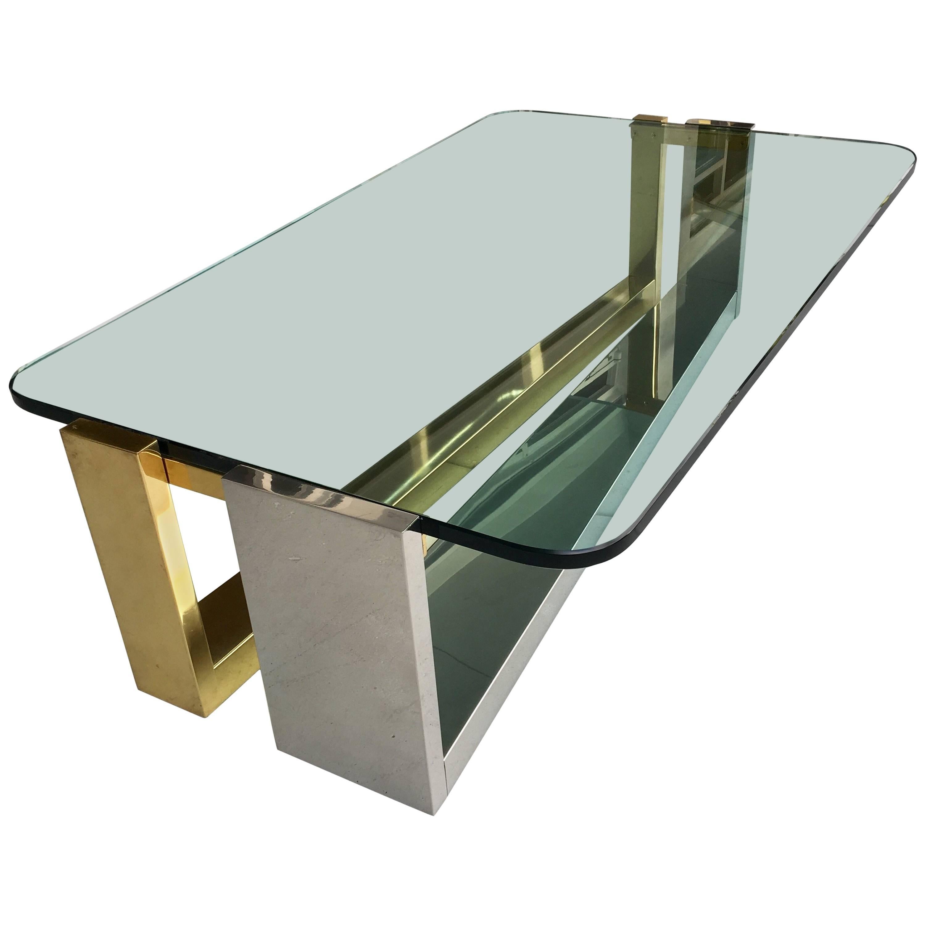 Stainless Steel and Brass Coffee Table, 1970s