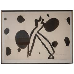 Vintage Aki Kuroda Large Lithography from the 1980s Silhouettes Series on a Silver Frame