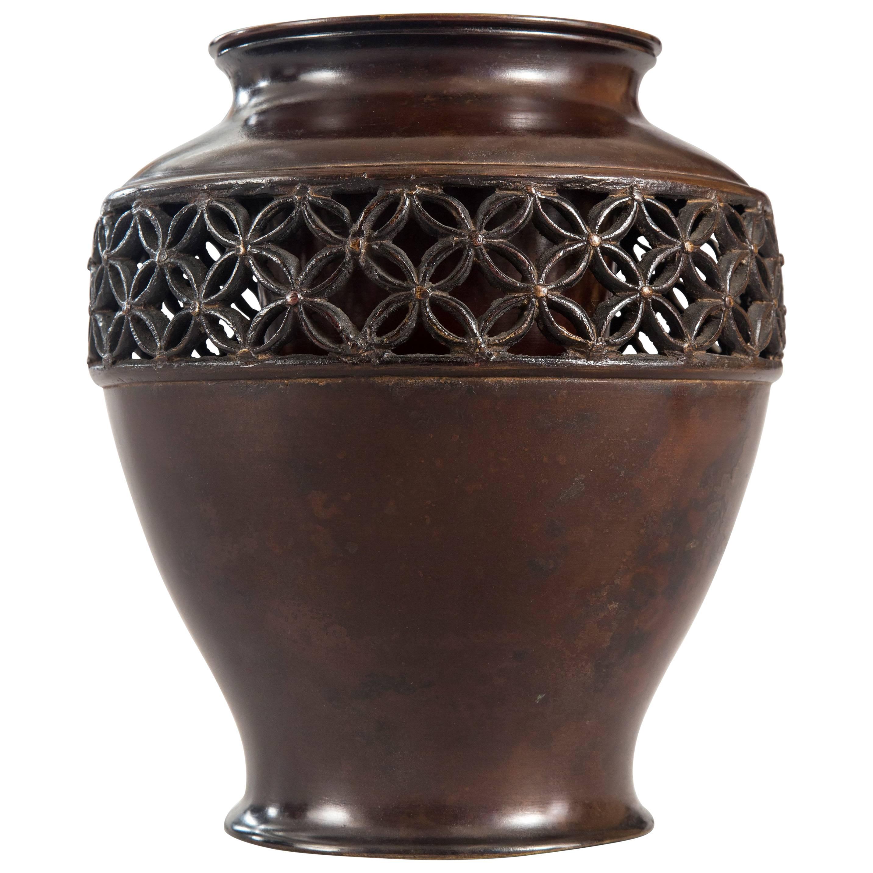 A Japanese Brown Patinated Bronze Vase