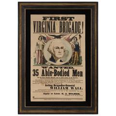 Antique Civil War Broadside with an Eight-Color Image of Washington