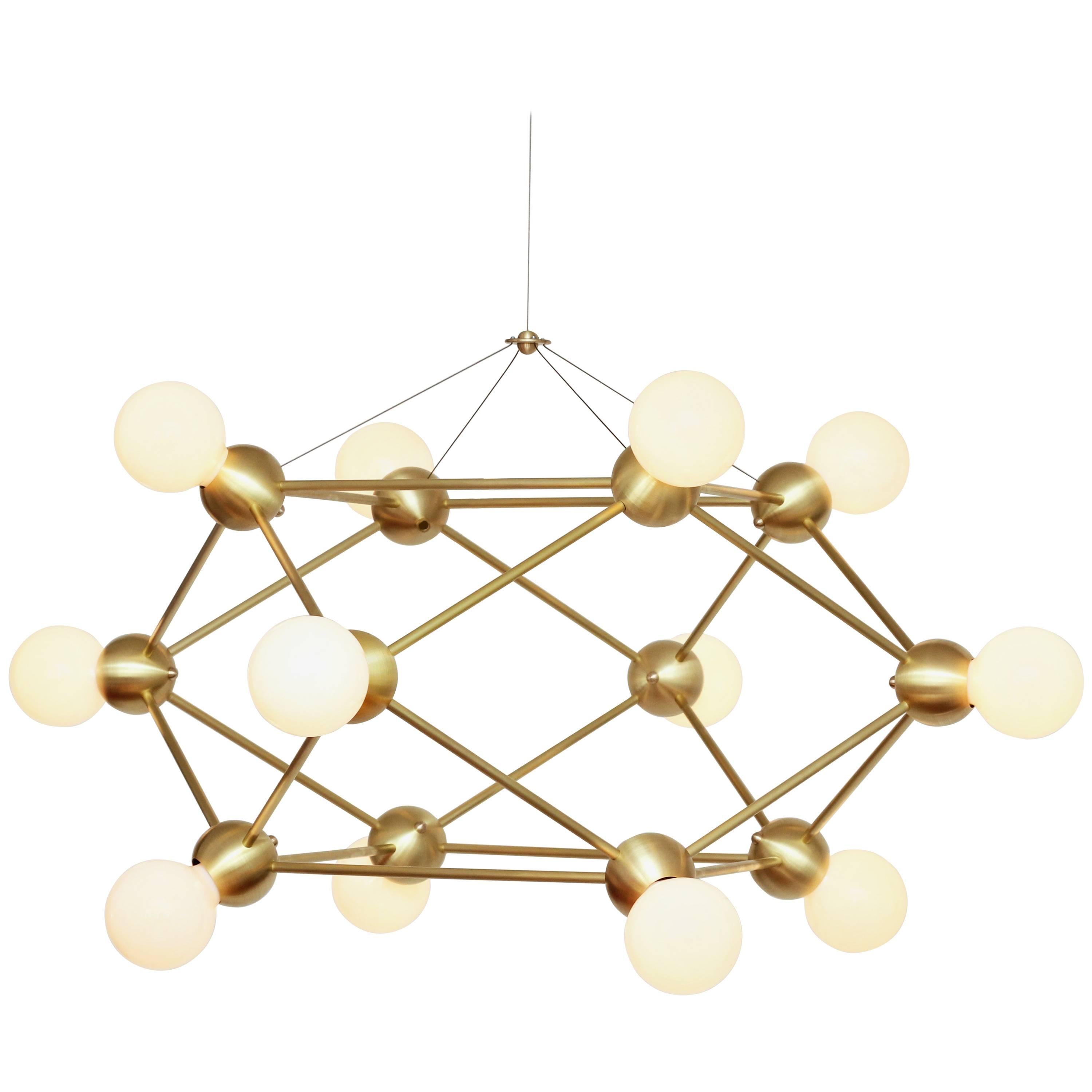 Lina Twelve-Light Chandelier, Brushed Brass, Modern Minimal Geometric Lighting For Sale