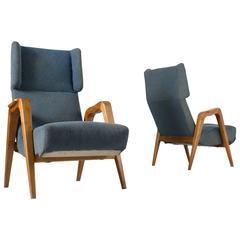 Set of 2 Mid-Century Modern Blue Armchairs in Ash 12