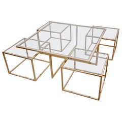 Huge Coffee Table in Brass with Four Nesting Tables by Maison Charles